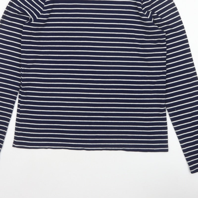 Lands' End Women's Blue White Stripe Mock Neck Jersey Top M