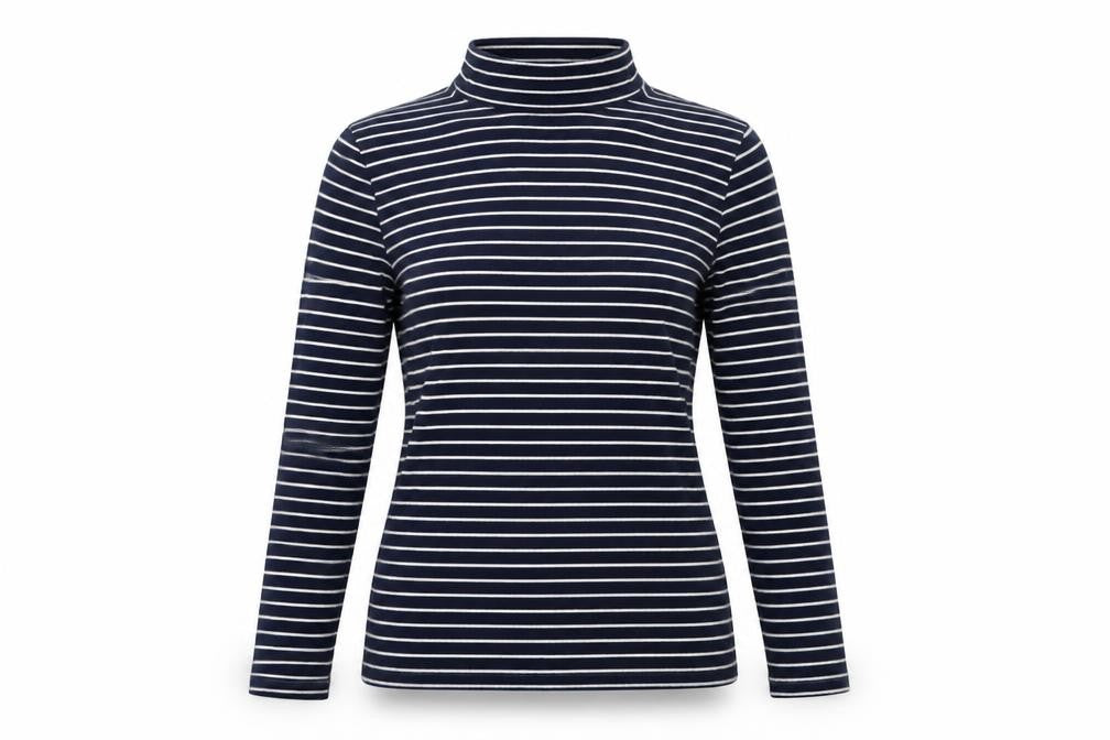 Lands' End Women's Blue White Stripe Mock Neck Jersey Top M