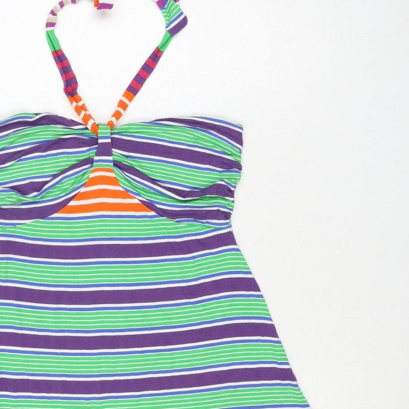 Next Women’s Multicoloured Stripe Halter Fit & Flare Dress UK 8