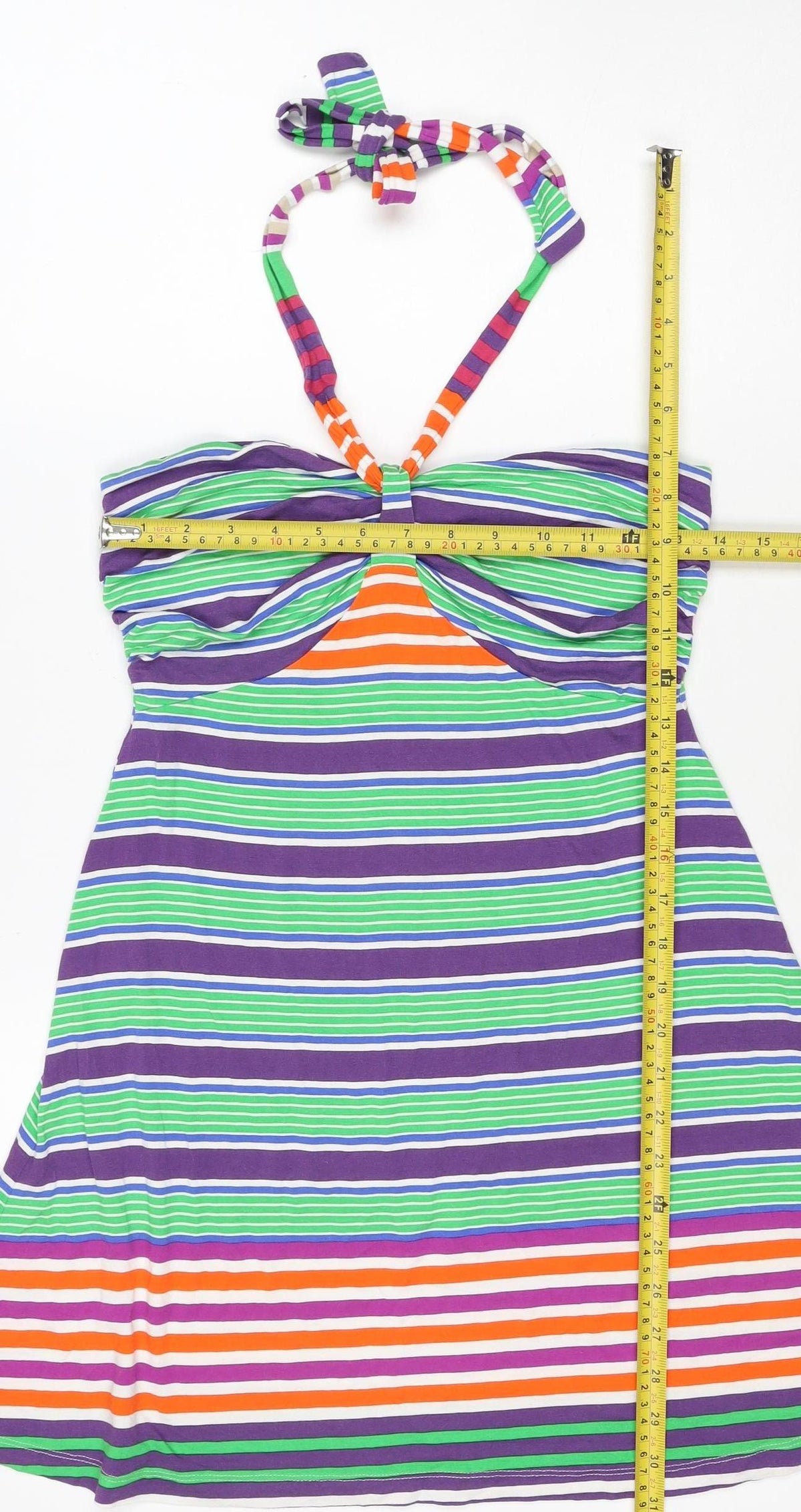 Next Women’s Multicoloured Stripe Halter Fit & Flare Dress UK 8