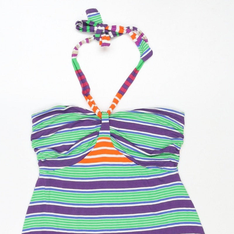 Next Women’s Multicoloured Stripe Halter Fit & Flare Dress UK 8