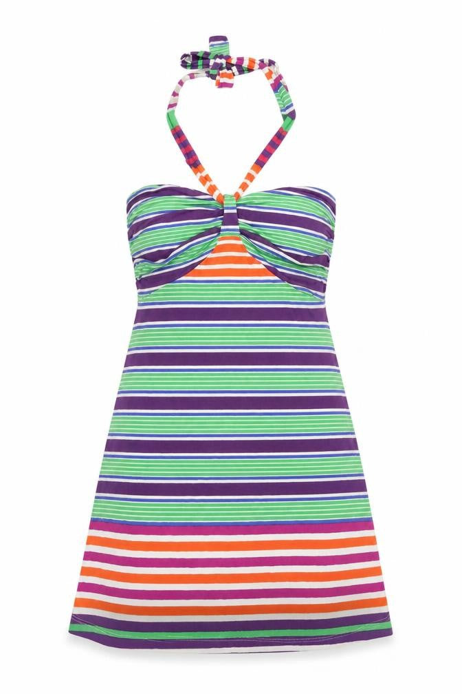 Next Women’s Multicoloured Stripe Halter Fit & Flare Dress UK 8