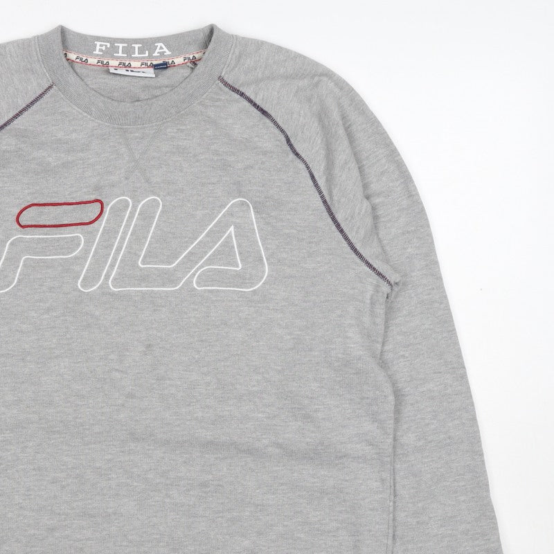 FILA Men’s Grey M Logo Embroidered Crew Neck Pullover Sweatshirt