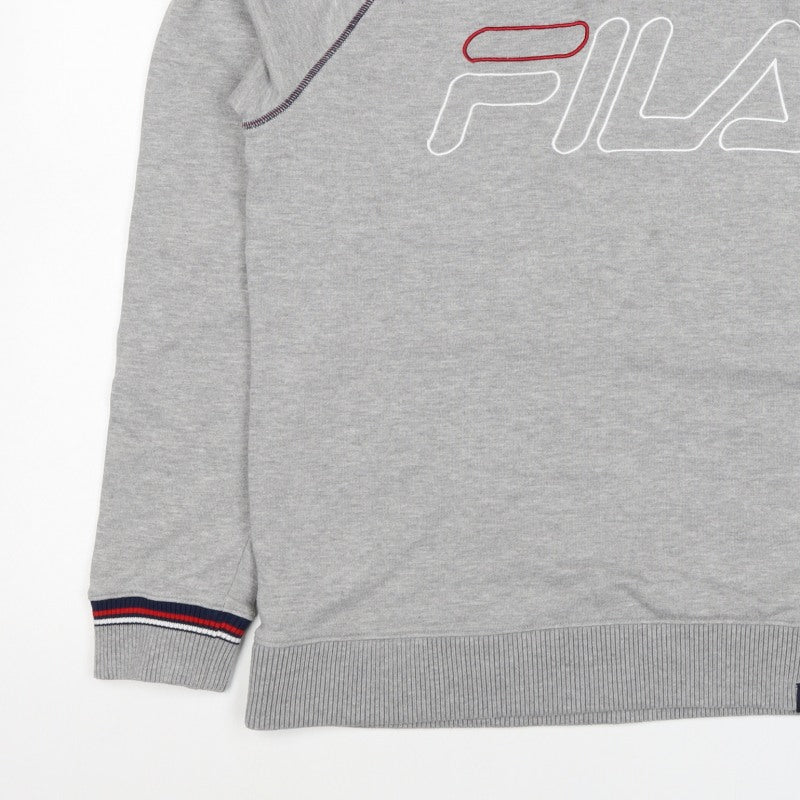 FILA Men’s Grey M Logo Embroidered Crew Neck Pullover Sweatshirt