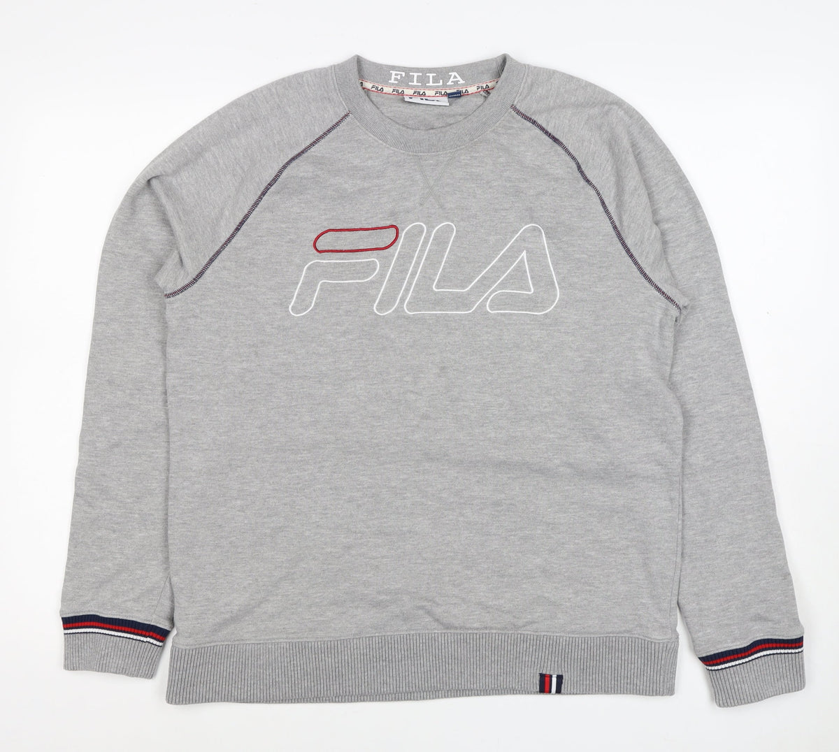 FILA Men’s Grey M Logo Embroidered Crew Neck Pullover Sweatshirt