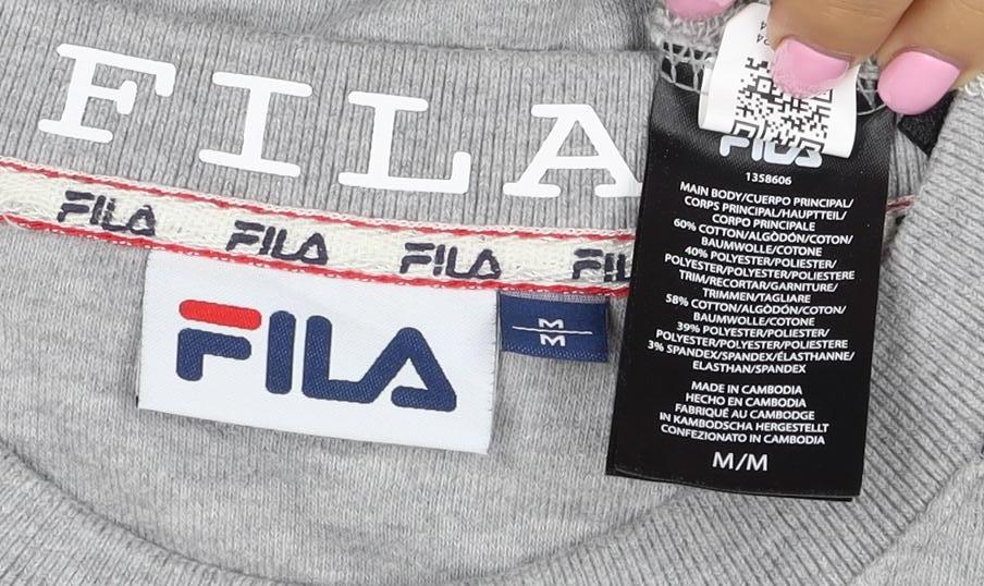 FILA Men’s Grey M Logo Embroidered Crew Neck Pullover Sweatshirt
