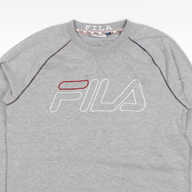 FILA Men’s Grey M Logo Embroidered Crew Neck Pullover Sweatshirt
