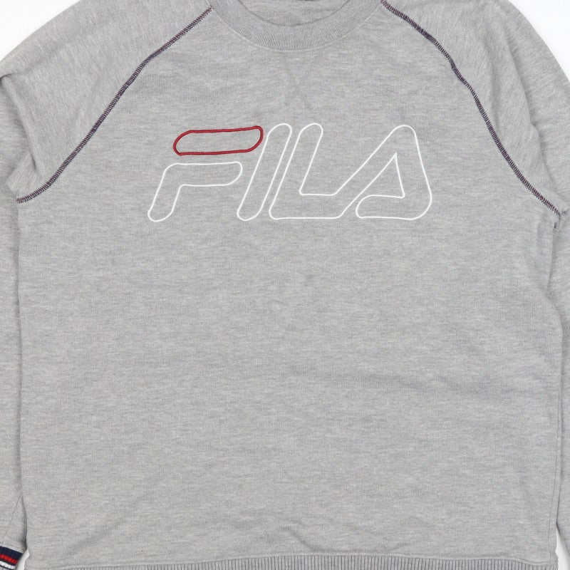 FILA Men’s Grey M Logo Embroidered Crew Neck Pullover Sweatshirt