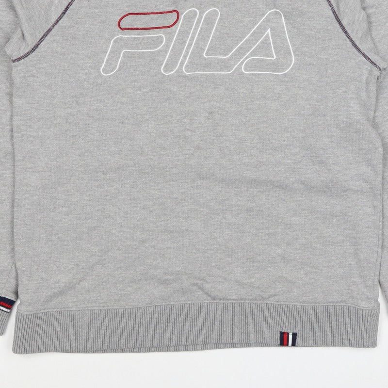 FILA Men’s Grey M Logo Embroidered Crew Neck Pullover Sweatshirt