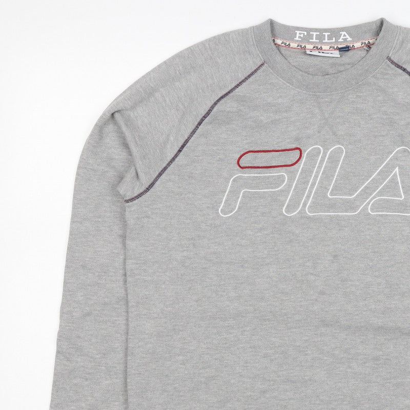 FILA Men’s Grey M Logo Embroidered Crew Neck Pullover Sweatshirt