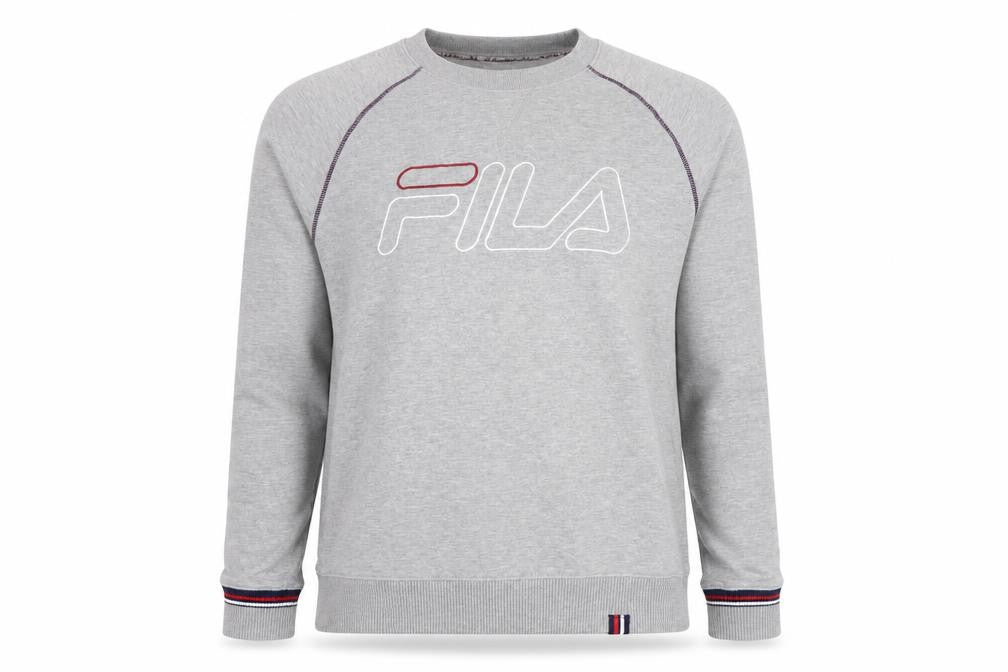 FILA Men’s Grey M Logo Embroidered Crew Neck Pullover Sweatshirt