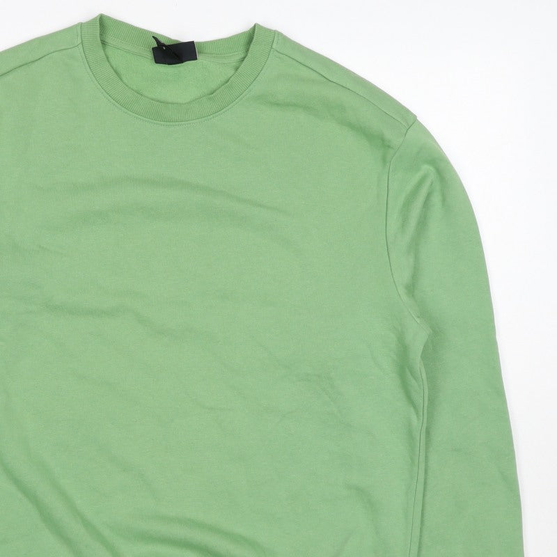 H&M Women's Green S Crew Neck Cotton Blend Pullover Sweatshirt