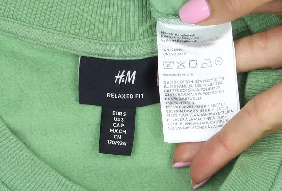H&M Women's Green S Crew Neck Cotton Blend Pullover Sweatshirt