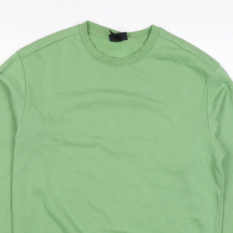 H&M Women's Green S Crew Neck Cotton Blend Pullover Sweatshirt
