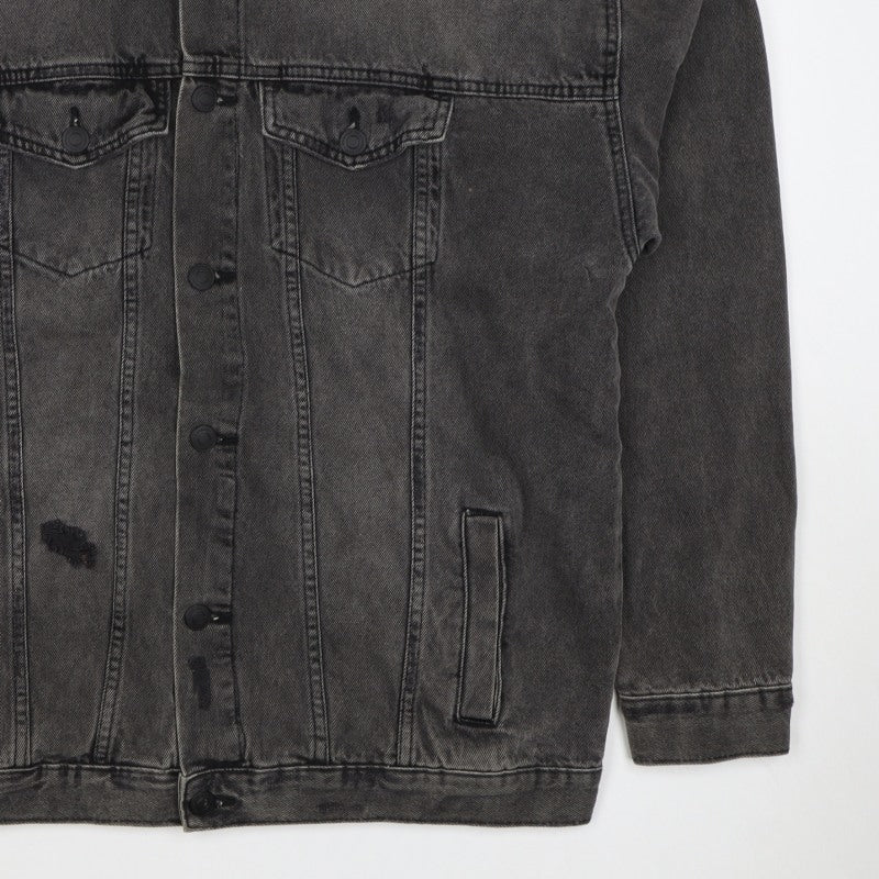 New Look Men Black M Distressed Denim Button Jacket