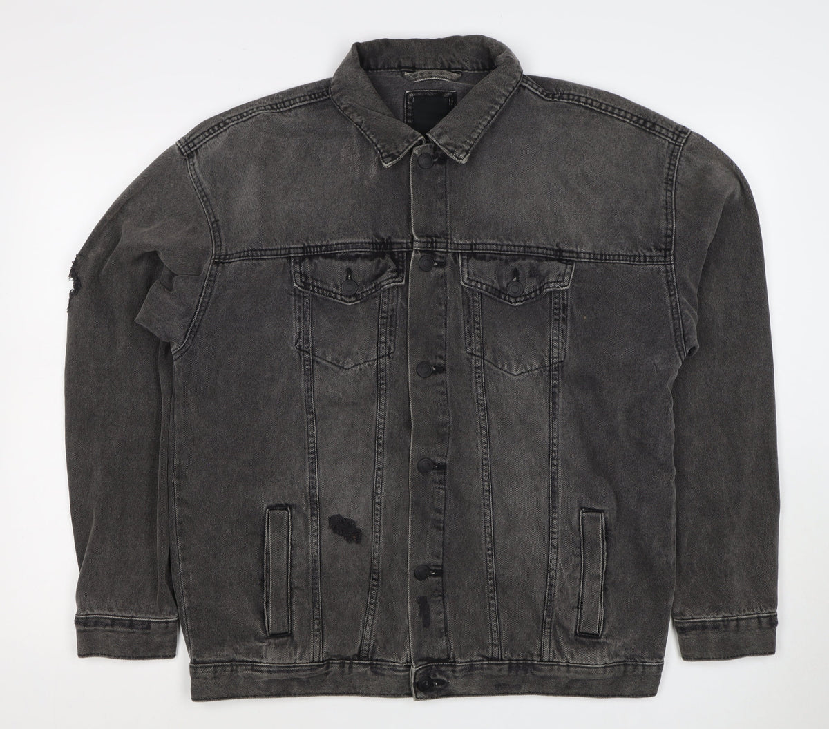 New Look Men Black M Distressed Denim Button Jacket
