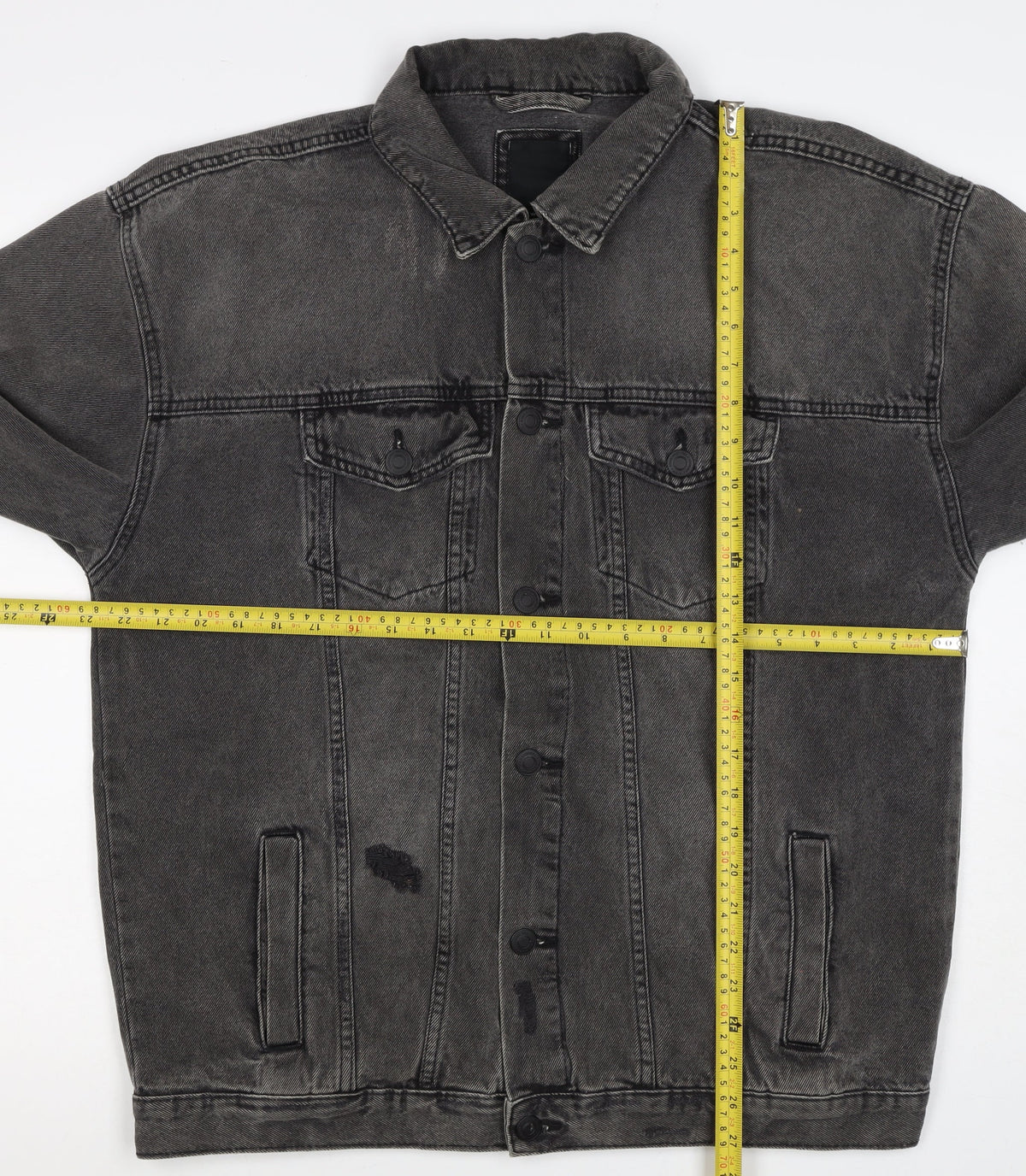 New Look Men Black M Distressed Denim Button Jacket