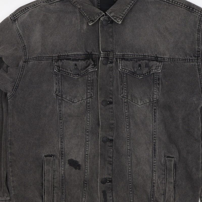 New Look Men Black M Distressed Denim Button Jacket