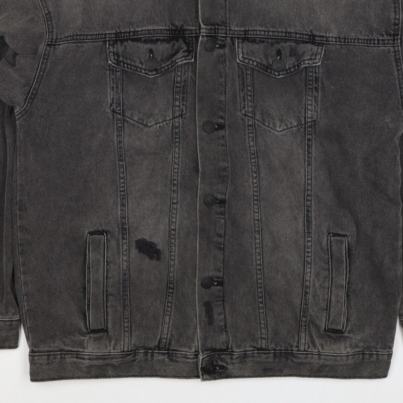 New Look Men Black M Distressed Denim Button Jacket