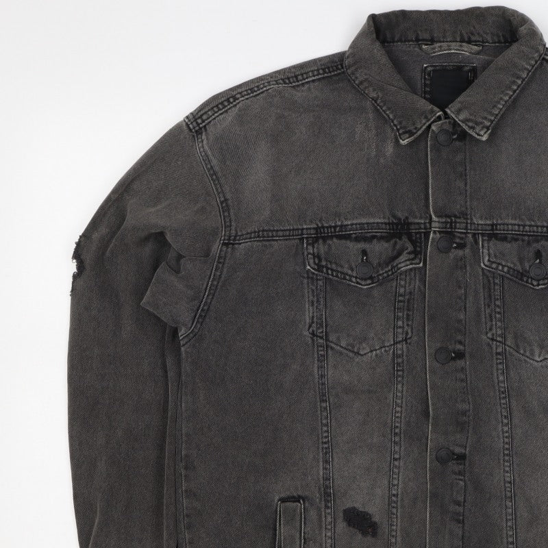 New Look Men Black M Distressed Denim Button Jacket