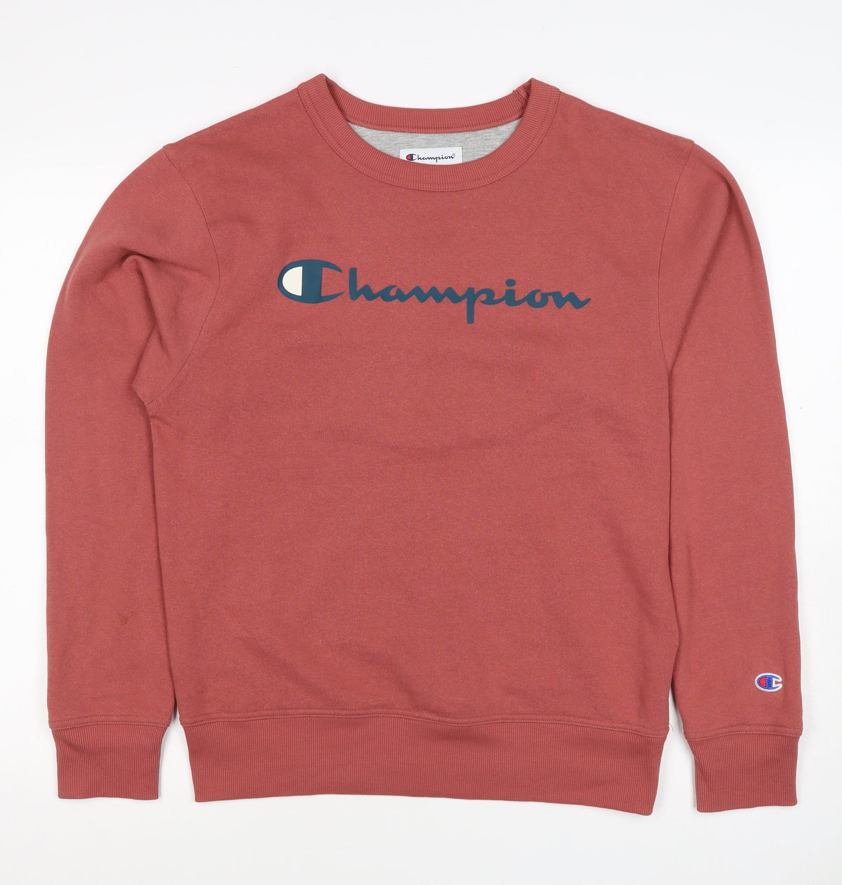 Champion Men’s Pink S Logo Graphic Crew Neck Pullover Sweatshirt