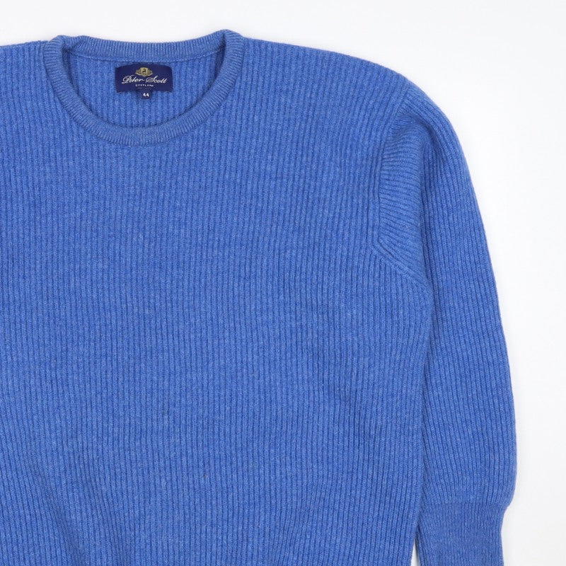 Peter Scott Men’s Blue XL Pure Wool Crew Neck Rib Knit Jumper