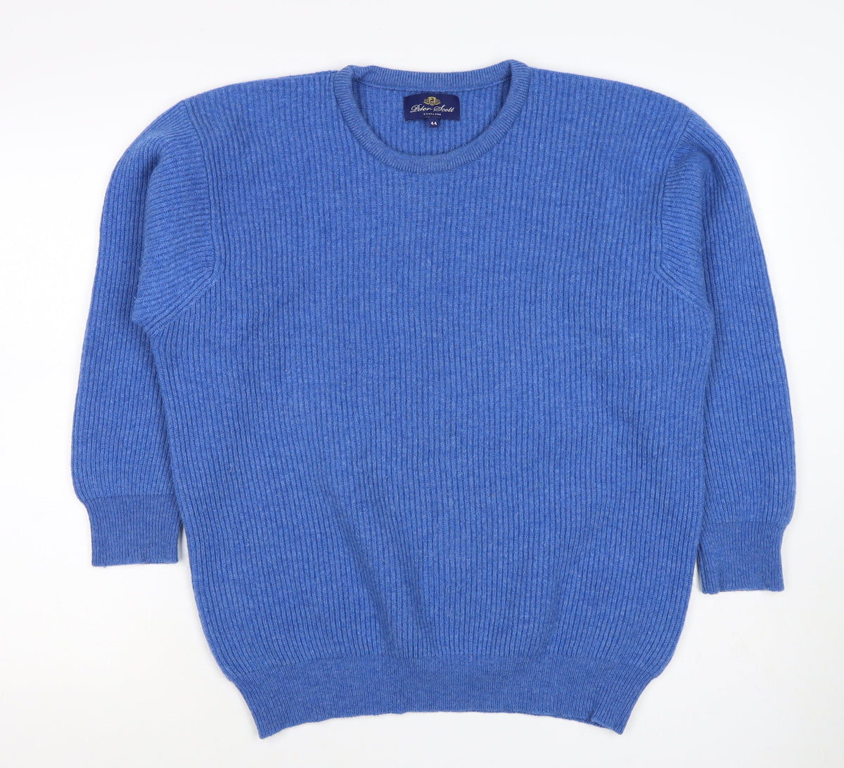 Peter Scott Men’s Blue XL Pure Wool Crew Neck Rib Knit Jumper