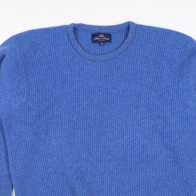 Peter Scott Men’s Blue XL Pure Wool Crew Neck Rib Knit Jumper