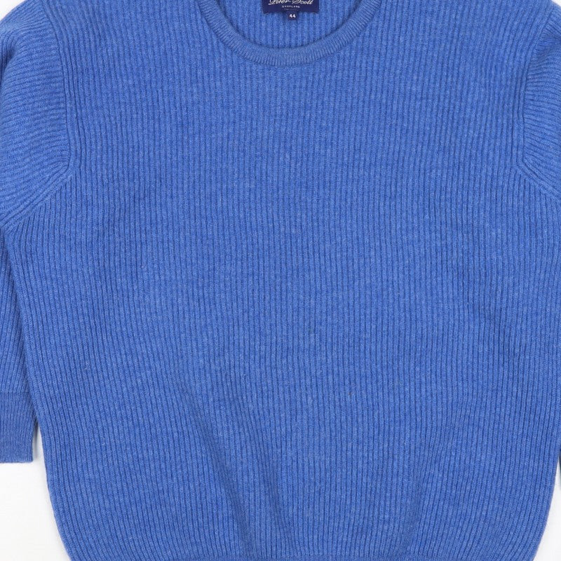 Peter Scott Men’s Blue XL Pure Wool Crew Neck Rib Knit Jumper