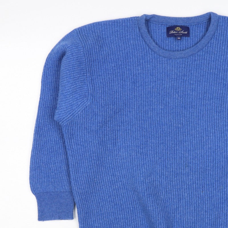 Peter Scott Men’s Blue XL Pure Wool Crew Neck Rib Knit Jumper