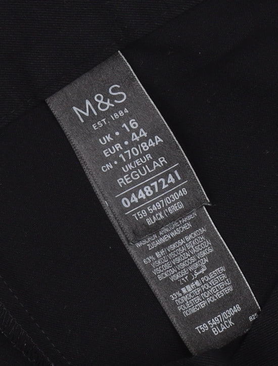 M&S Women’s Black Size 16 Regular Thermal Tailored Straight Trousers