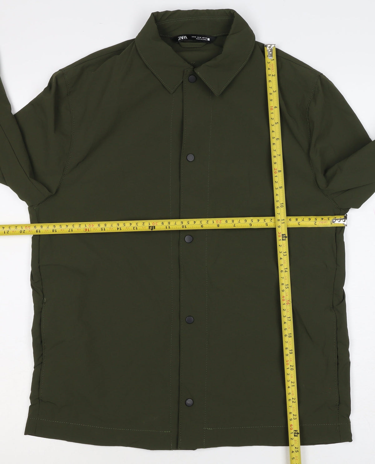 Zara Men’s Green M Lightweight Snap Front Jacket Zip Pockets