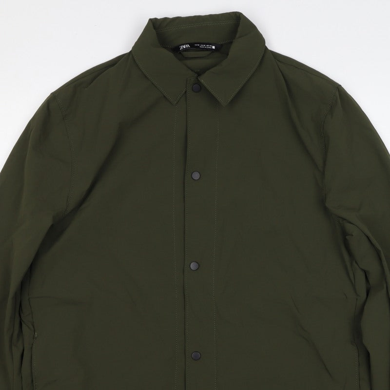 Zara Men’s Green M Lightweight Snap Front Jacket Zip Pockets