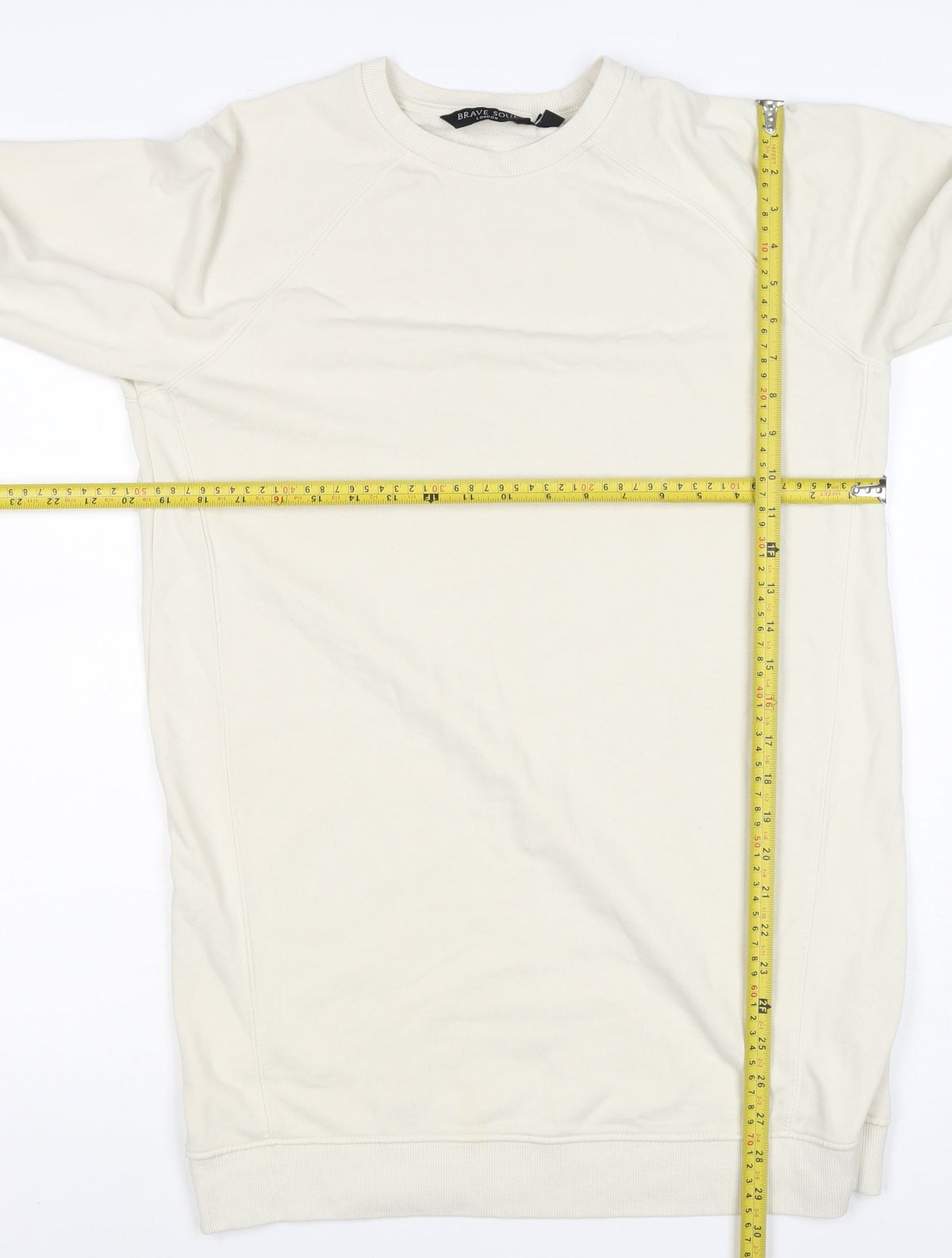 Brave Soul Men's Ivory S Longline Crew Neck Pullover Sweatshirt