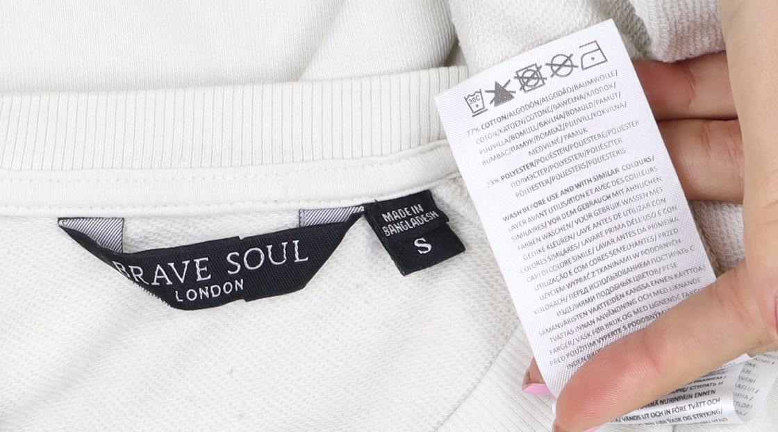 Brave Soul Men's Ivory S Longline Crew Neck Pullover Sweatshirt