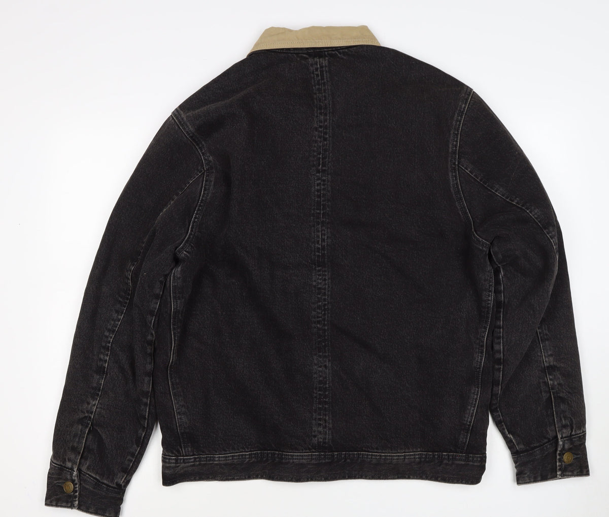 Zara Men Black M Denim Padded Jacket Beige Collar Button Workwear