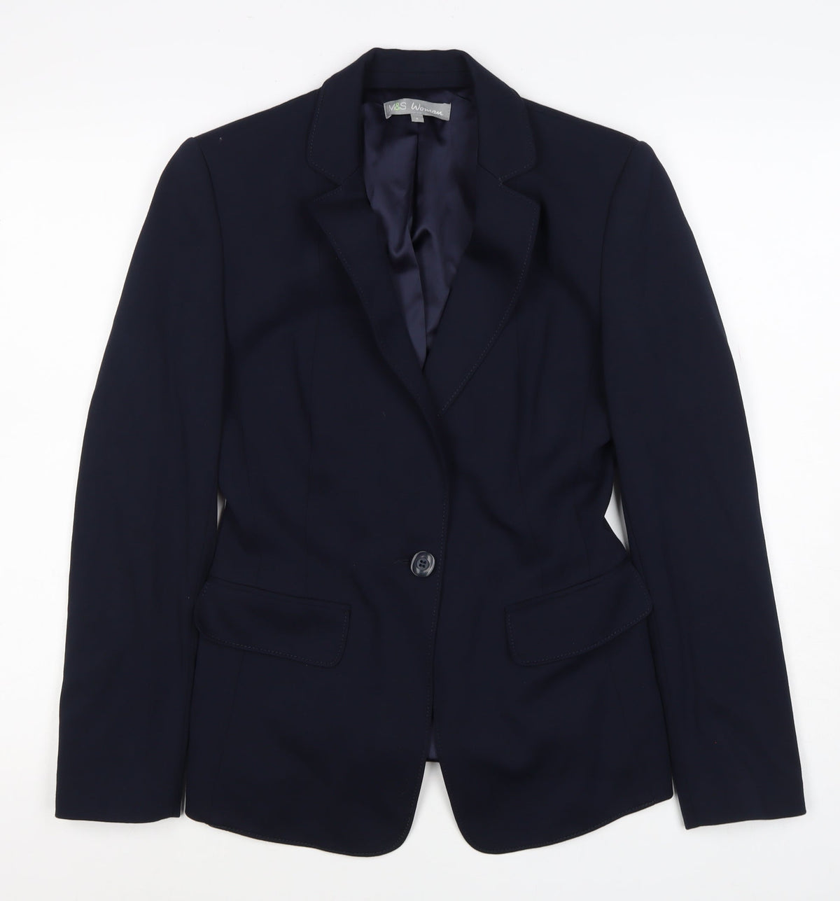 M&S Woman Navy Blue Size 8 Tailored Single-Breasted Blazer Jacket