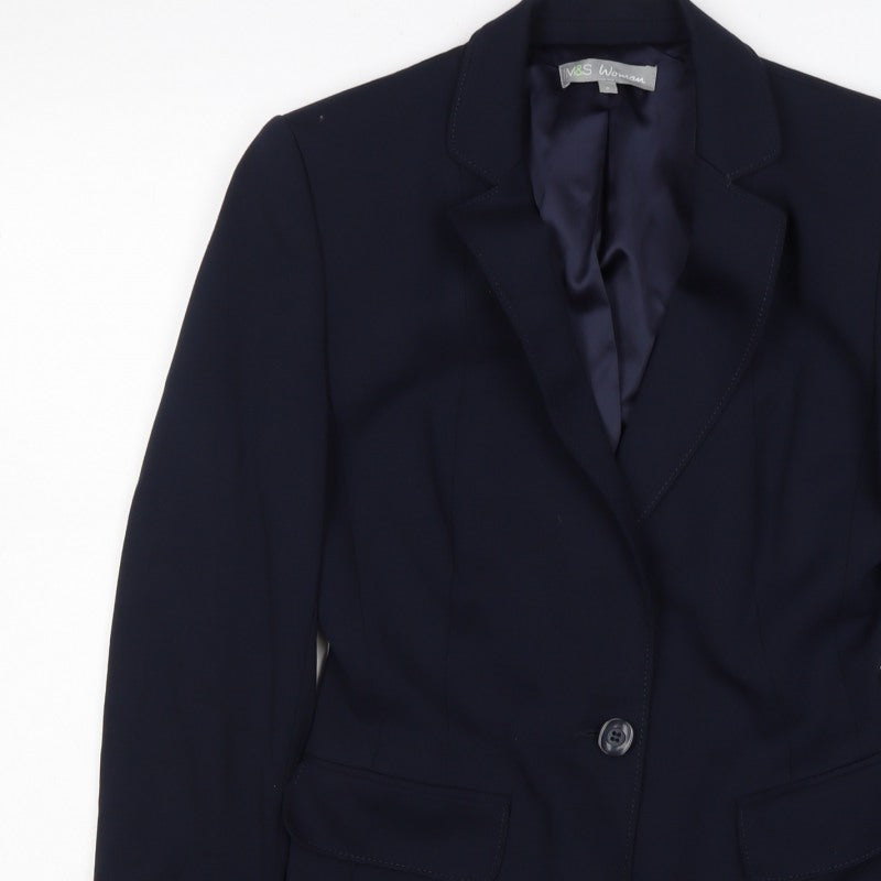 M&S Woman Navy Blue Size 8 Tailored Single-Breasted Blazer Jacket