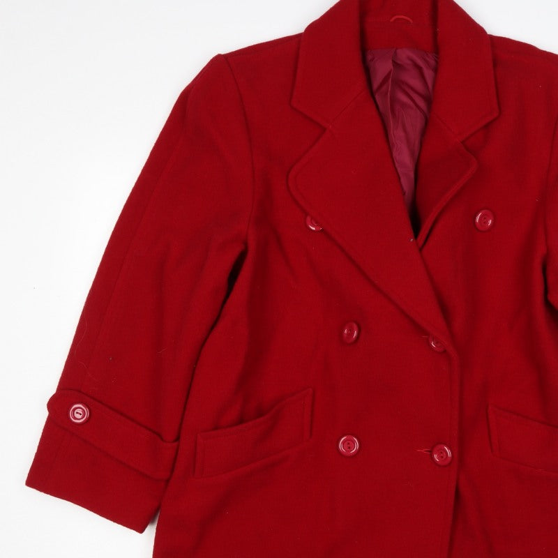 Great Plains Women Red UK 14 Wool Blend Double-Breasted Pea Coat