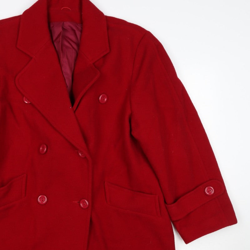 Great Plains Women Red UK 14 Wool Blend Double-Breasted Pea Coat
