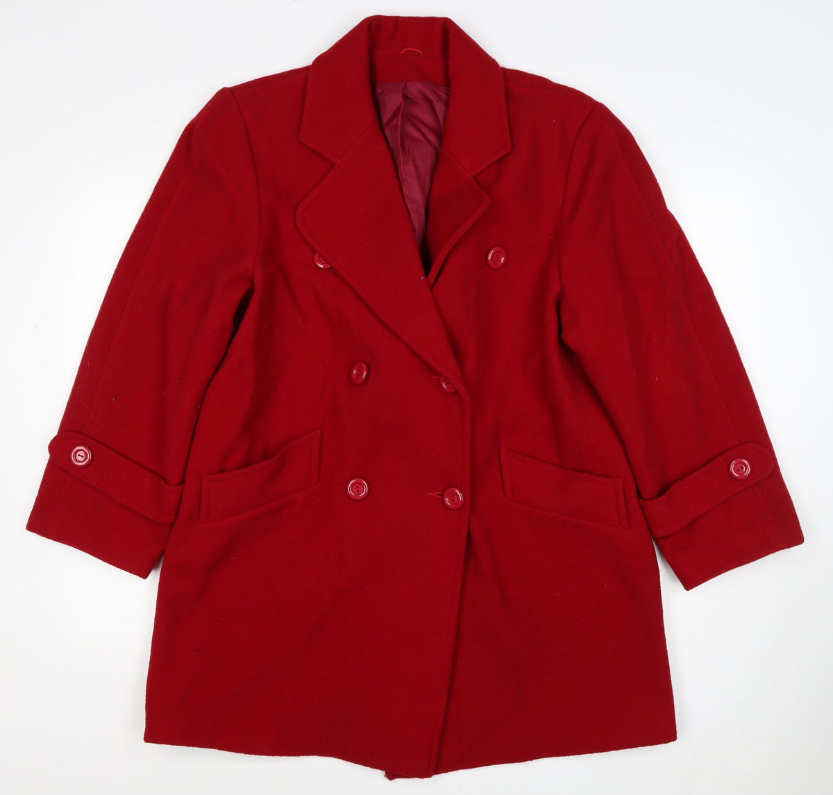 Great Plains Women Red UK 14 Wool Blend Double-Breasted Pea Coat