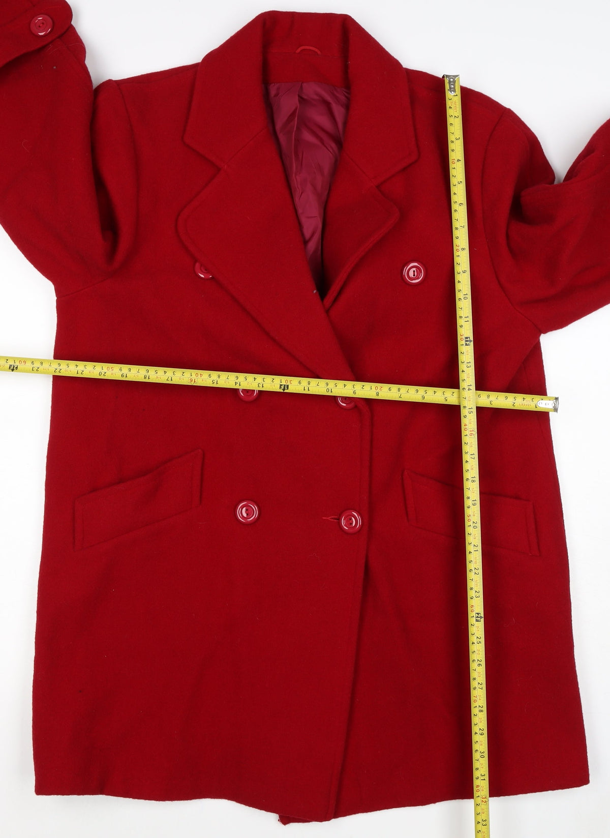 Great Plains Women Red UK 14 Wool Blend Double-Breasted Pea Coat