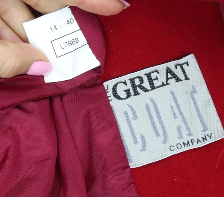 Great Plains Women Red UK 14 Wool Blend Double-Breasted Pea Coat