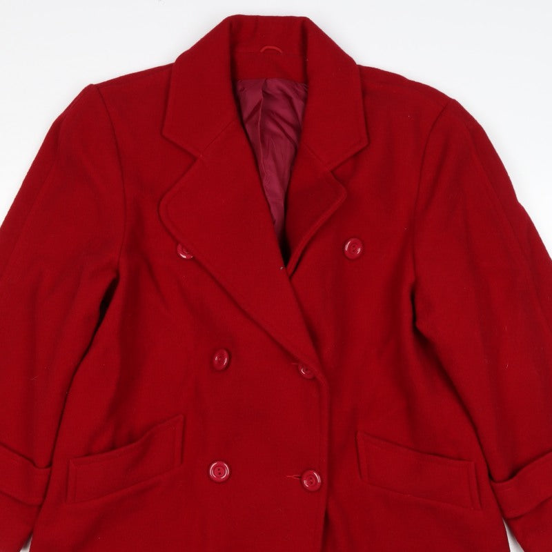 Great Plains Women Red UK 14 Wool Blend Double-Breasted Pea Coat