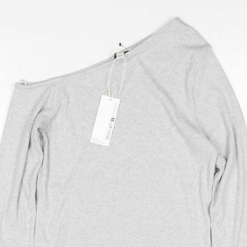 Marks and Spencer Women Silver Size 14 One Shoulder Glitter Jersey Top