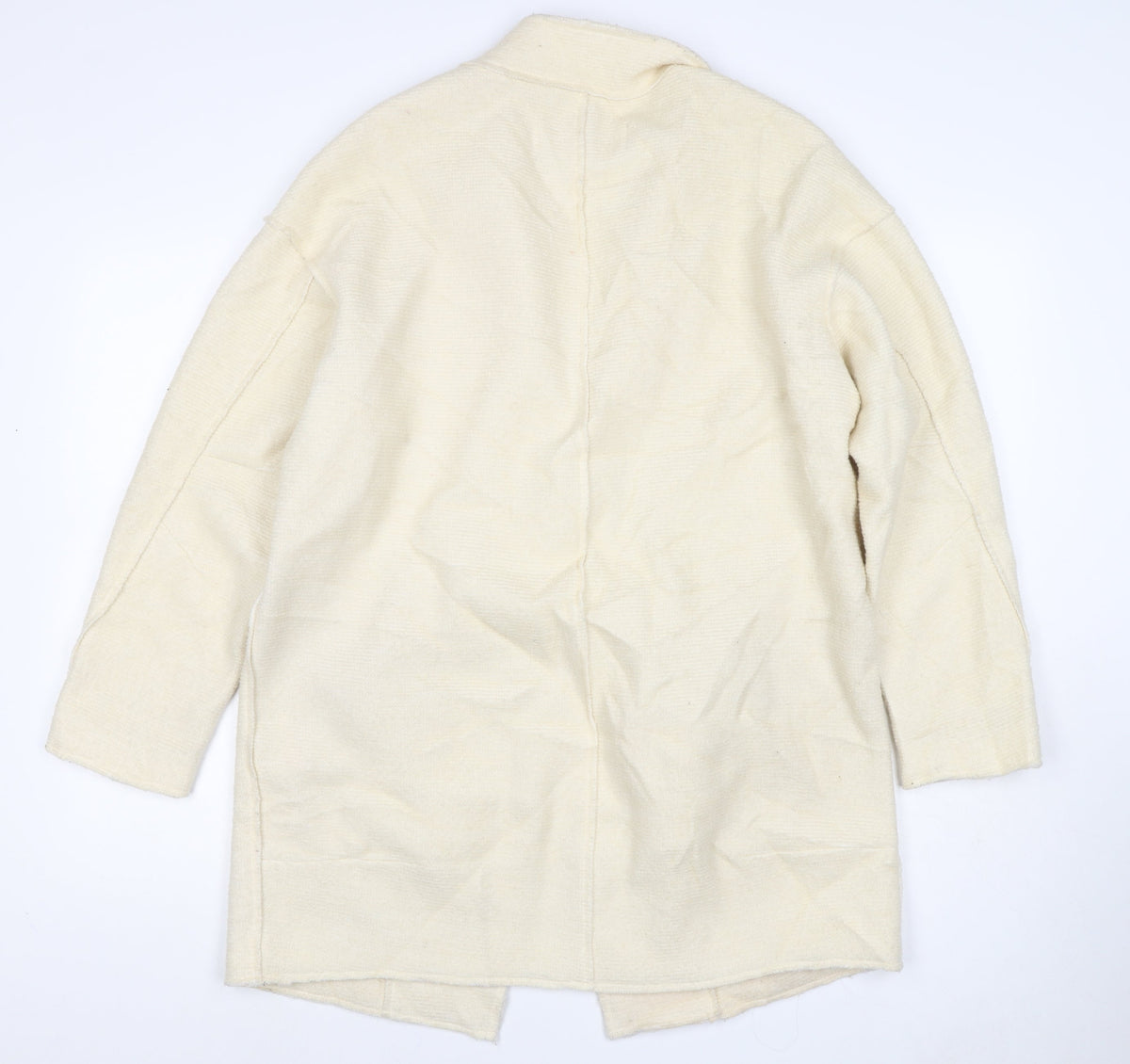 Zara Women Ivory Linen Overcoat Size L Single Breasted Collared