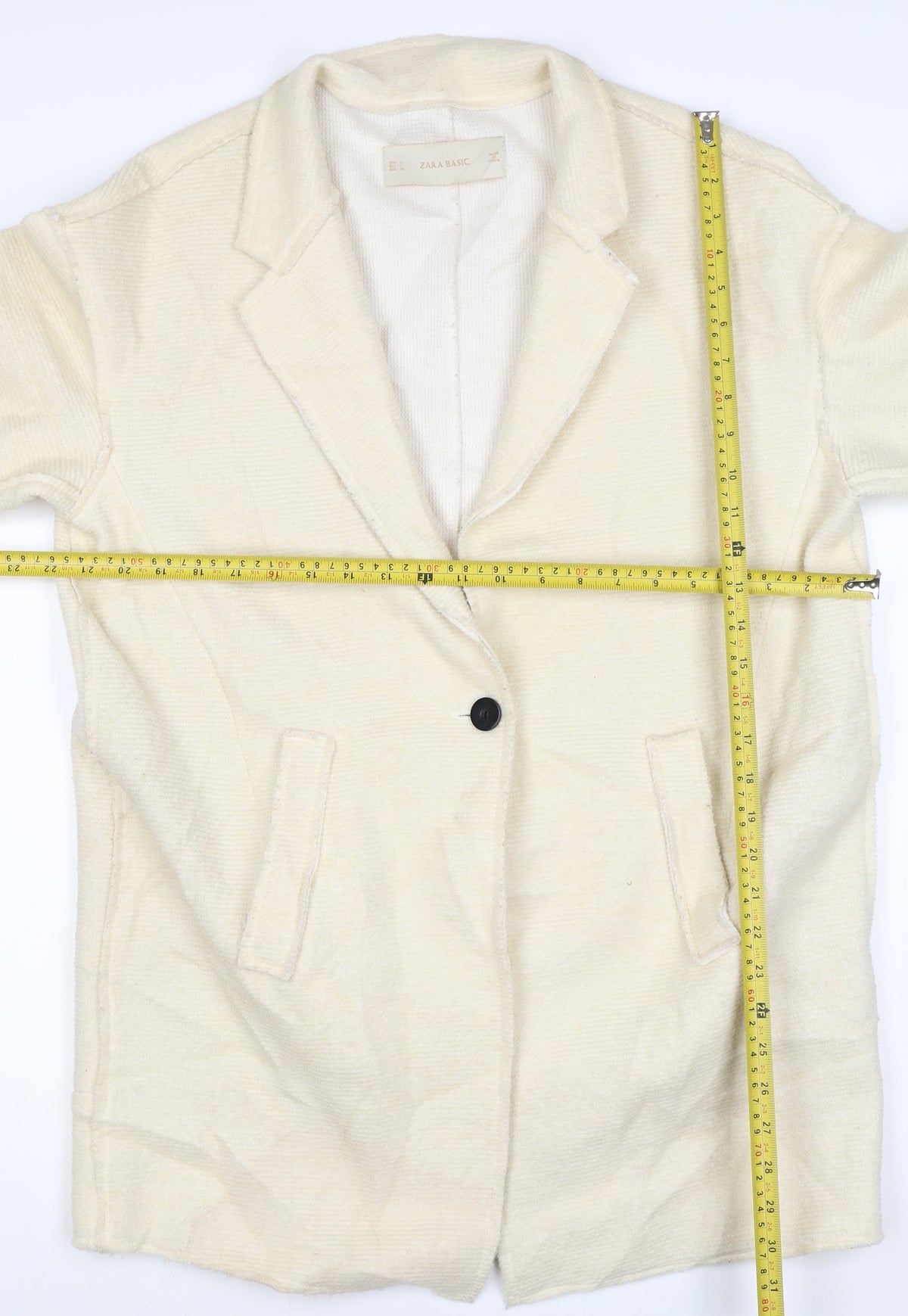 Zara Women Ivory Linen Overcoat Size L Single Breasted Collared