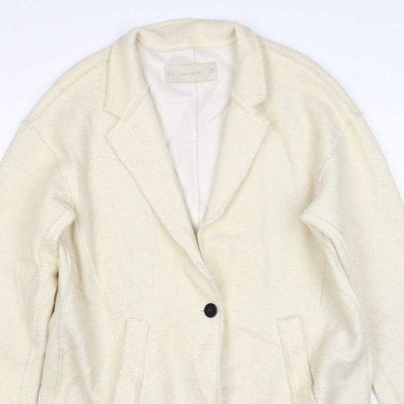 Zara Women Ivory Linen Overcoat Size L Single Breasted Collared