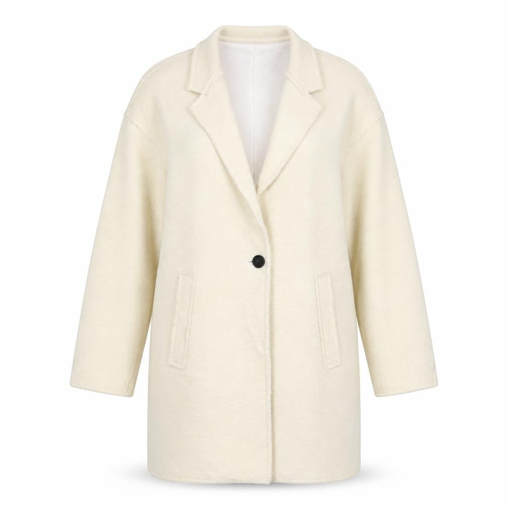 Zara Women Ivory Linen Overcoat Size L Single Breasted Collared