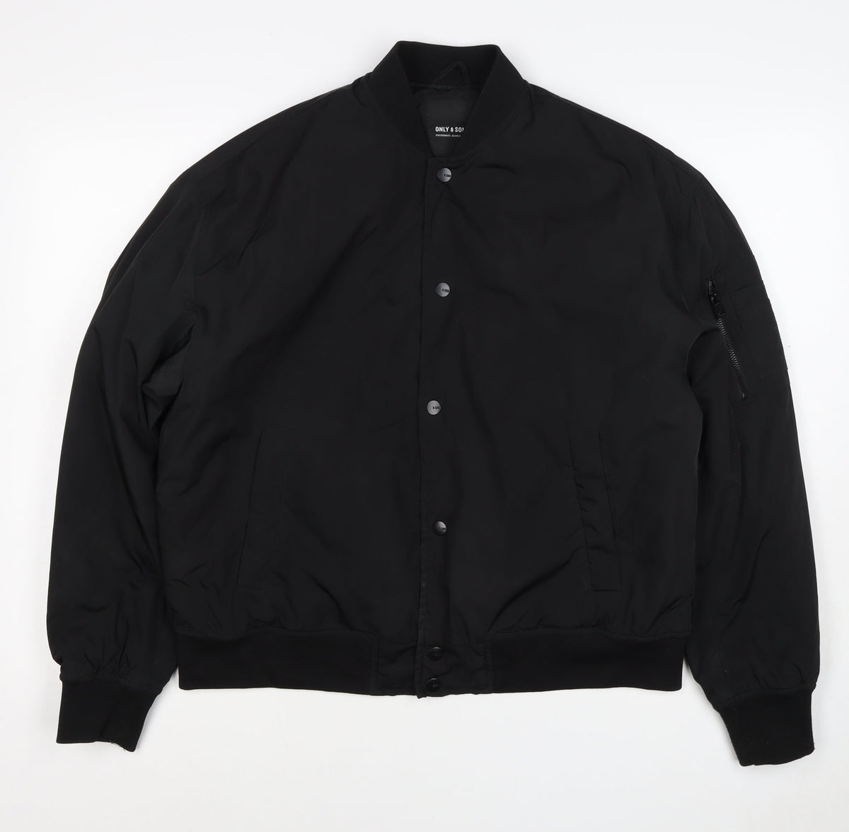 Only & Sons Men’s Black S Bomber Jacket Padded Snap Button